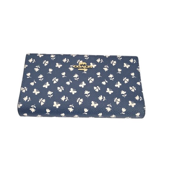 Coach CBO24 Slim Zip Wallet Floral Print Medium Clutch Deep Blue Multi - Picture 1 of 6